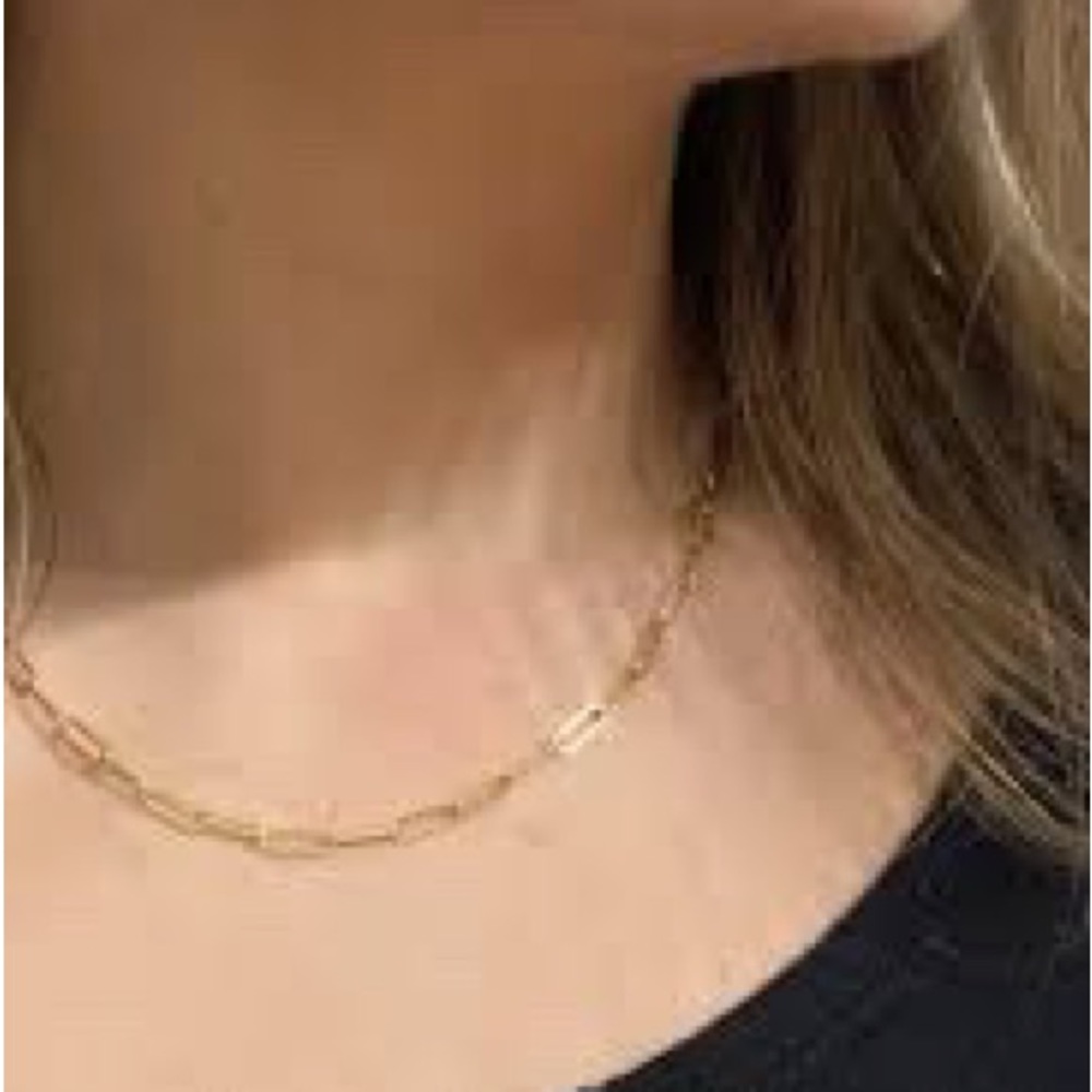 14k Yellow Gold Paperclip Chain Cable Bracelet Necklace 18" Hollow Unisex